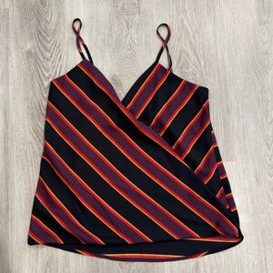 Allison Joy Multicolor Striped Top Faux Wrap Size XS